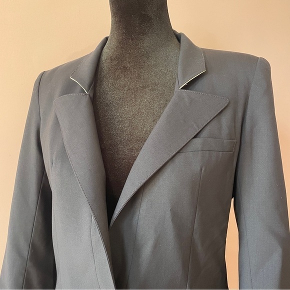 Smythe- Blue Navy White Collar Wool Blazer Jacket One Button Size 4 Work - Picture 2 of 10